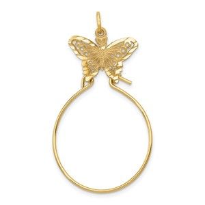 14k Yellow Genuine Gold Butterfly Holder Necklace Charm Pendant